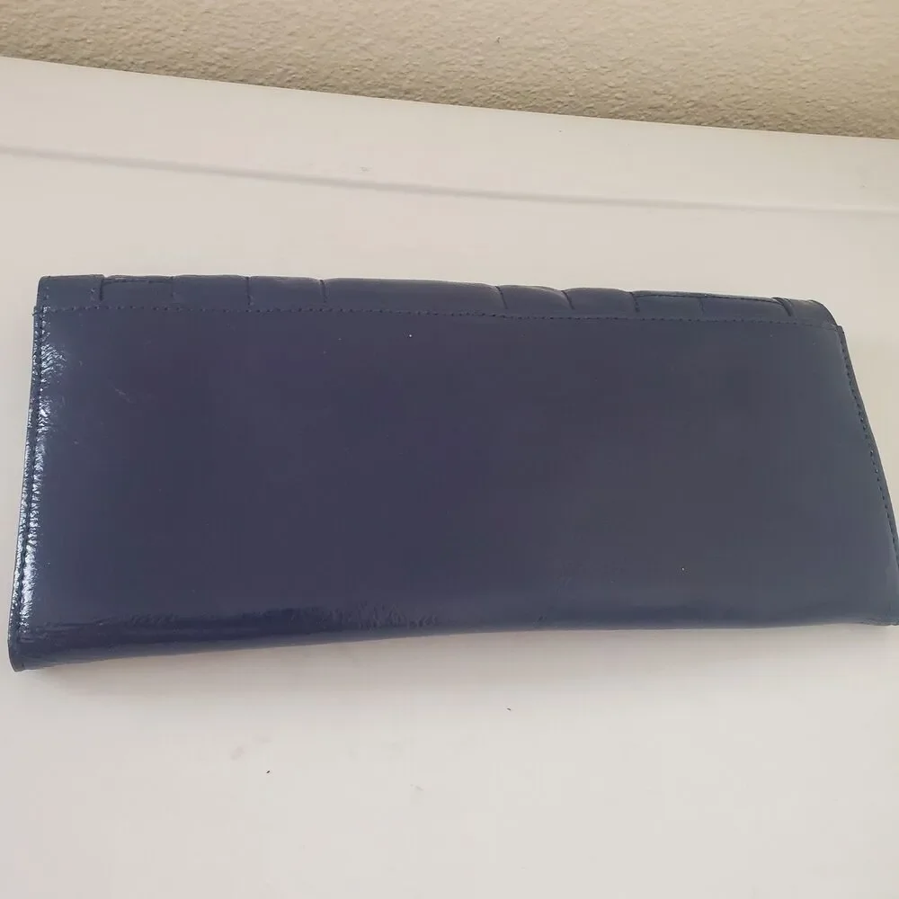 Hobo International Navy Blue Patent Leather Quilted Clutch Wallet Wristlet Organ